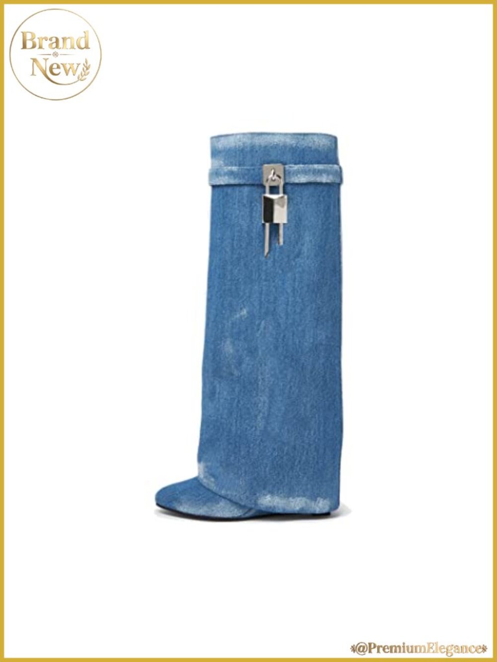 Wedge Knee High Boots Fold Over Padlock Vegan Leather Slouchy Tall